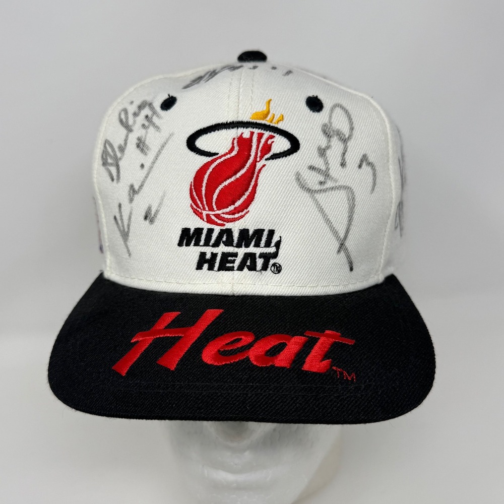 Vintage Sports Specialties Miami Heat Signed Snapback Hat White Black NBA Cap